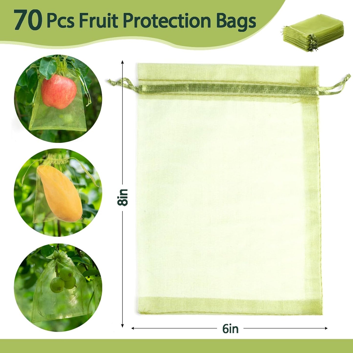 70 Bolsas Red Frutas 6x8pulg Con Cordón Transpirables