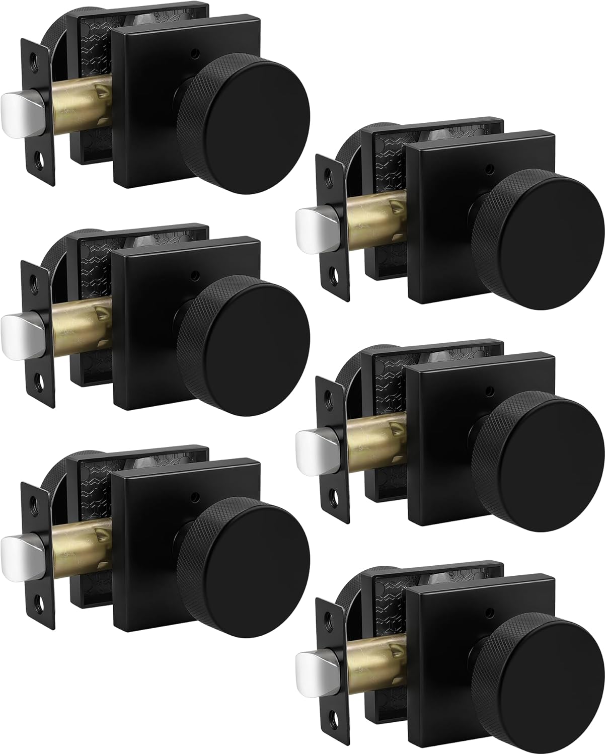 Pomos puerta interior negro roseta cuadrada set 6