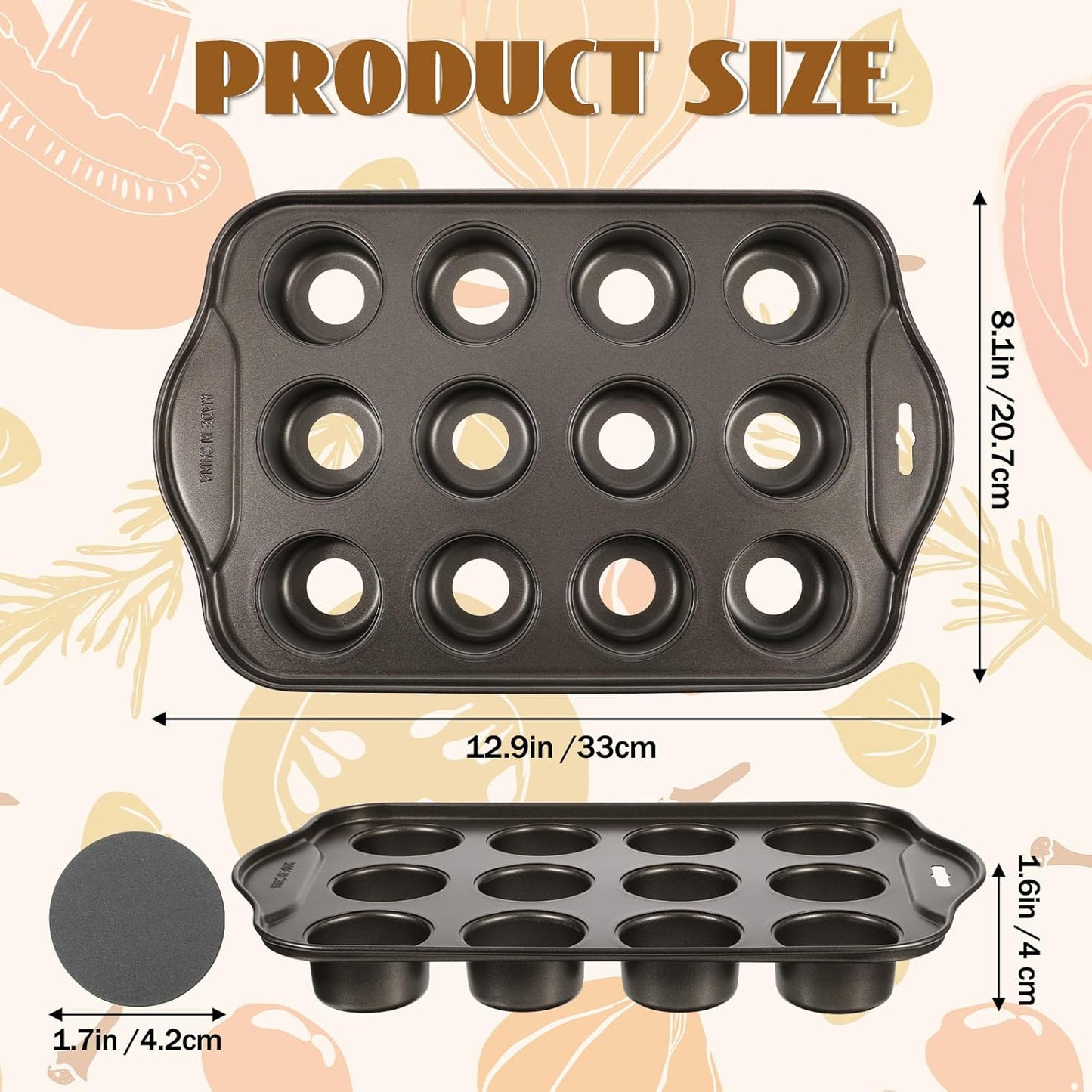Paquete de 2 moldes antiadherentes de carbono para muffins pequeños y tartas de queso