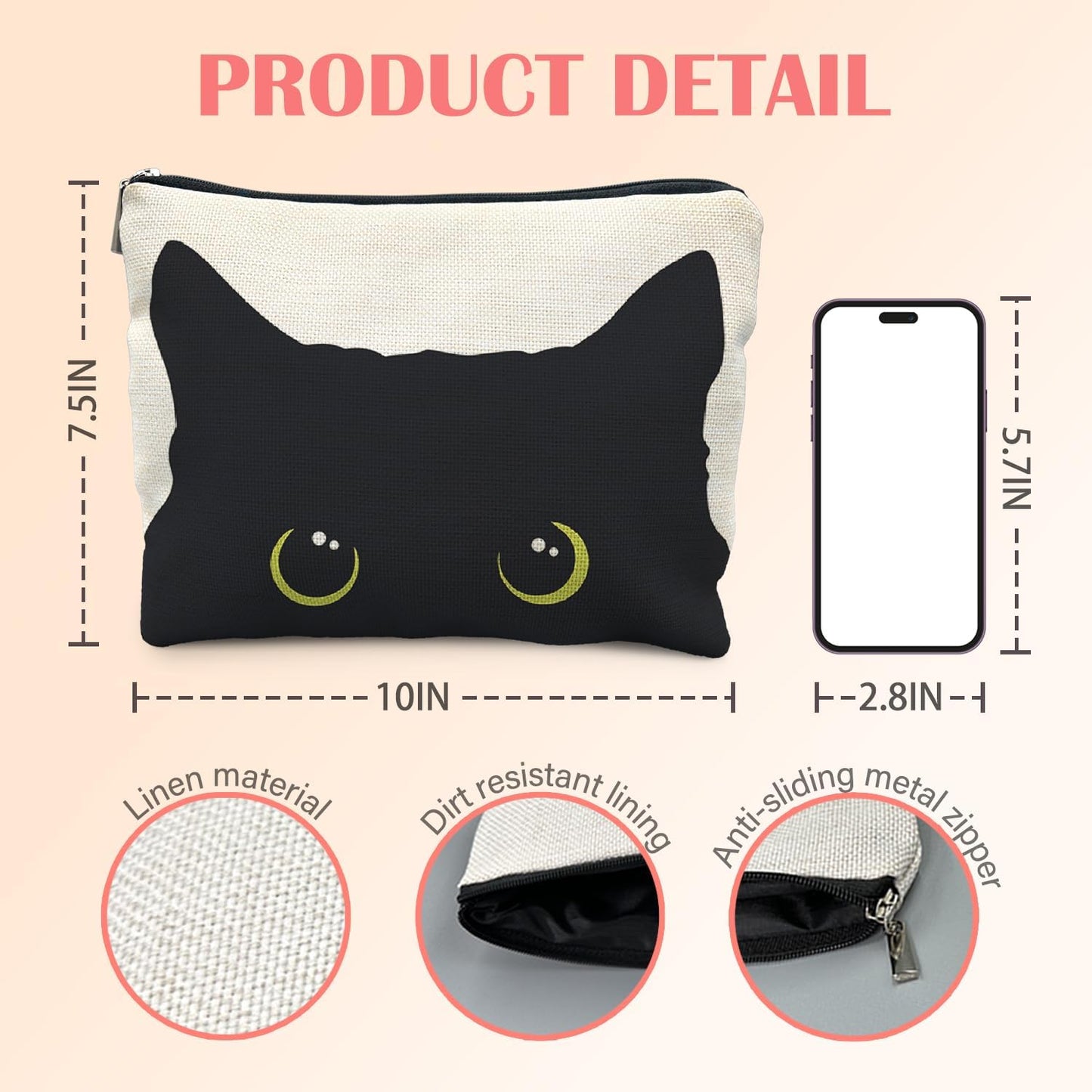 Bolsa maquillaje cosmética HZB Gato Negro