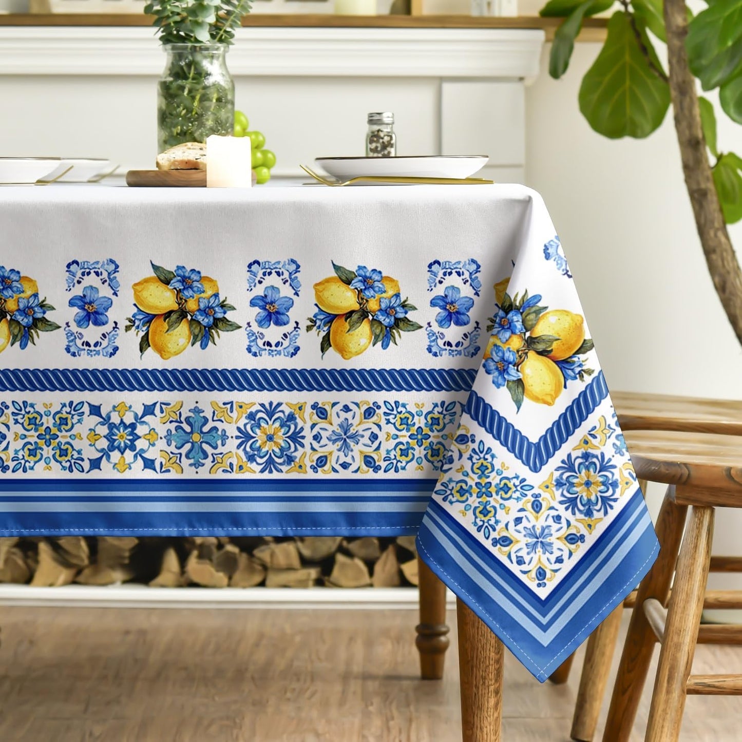 Mantel rectangular verano 60x84pulg vintage limones jazmín