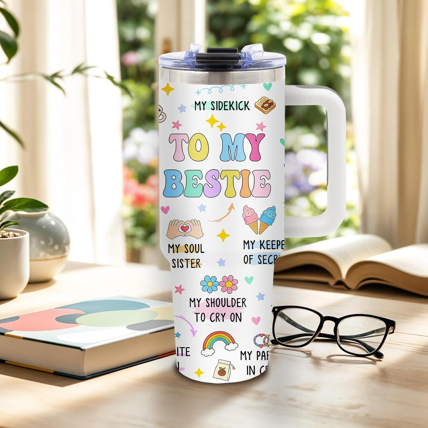 Vaso de acero inoxidable con asa regalo para mejor amiga