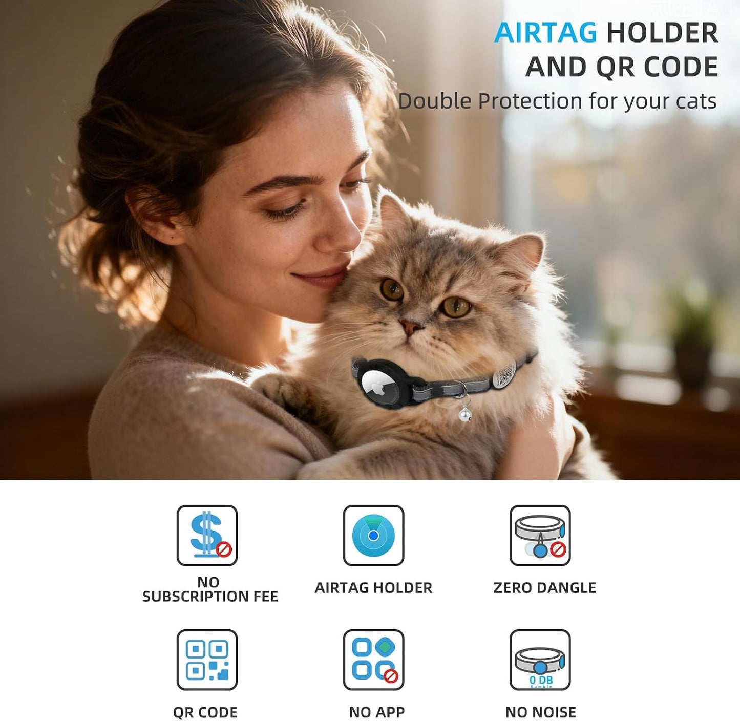 Collar gato con Airtag QR soporte reflectante duradero