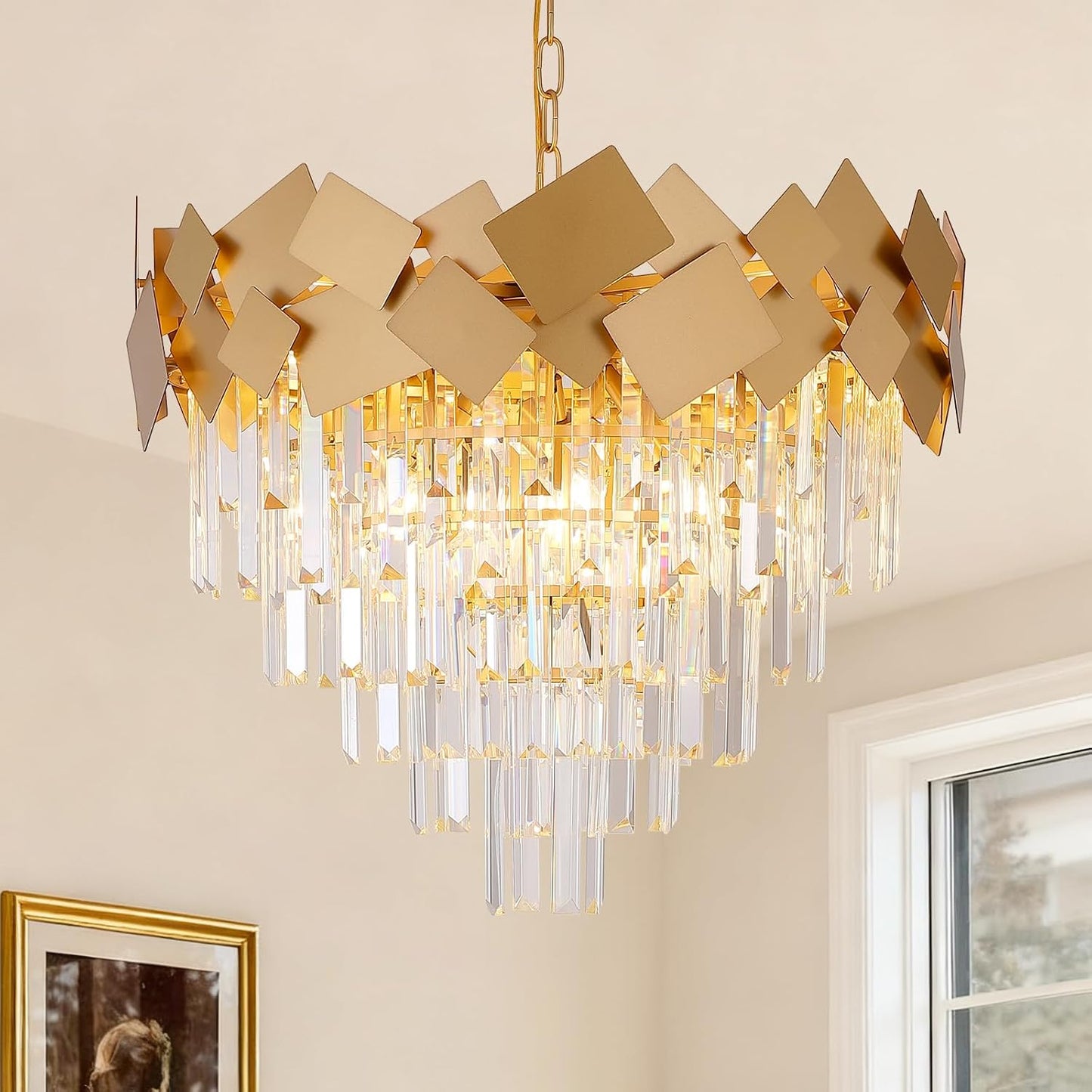 Candelabro cristal dorado colgante 24pulg lujo comedor