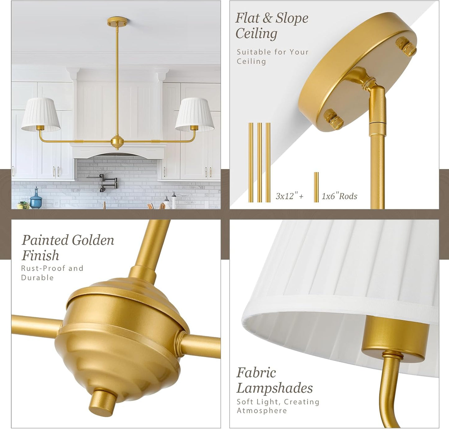 Lámpara araña lineal dorada 43pulg comedor cocina isla E26 2 luces