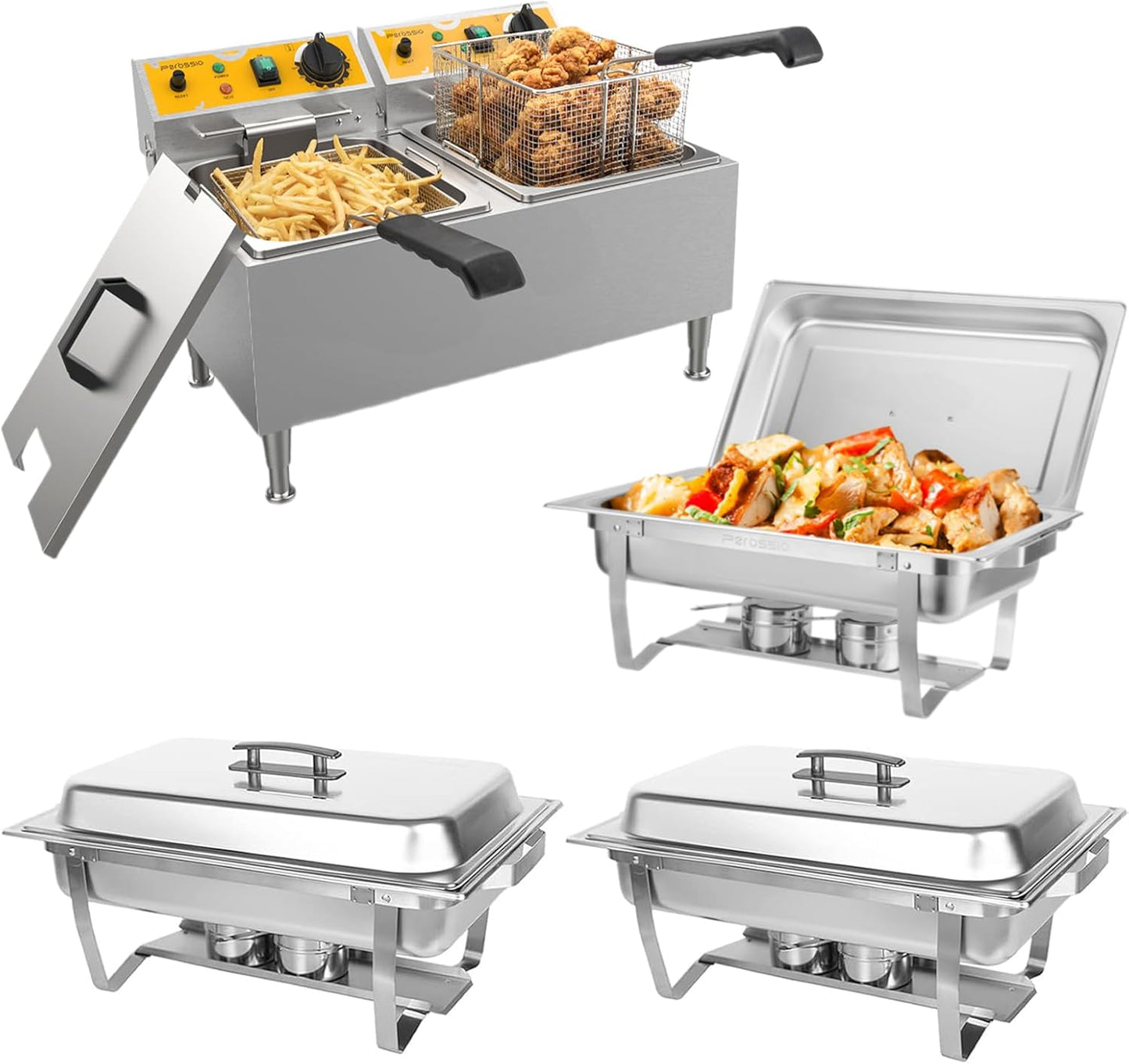 Set 3 Chafer Acero Inox 8qt con Fritadora 21.1qt 3500W