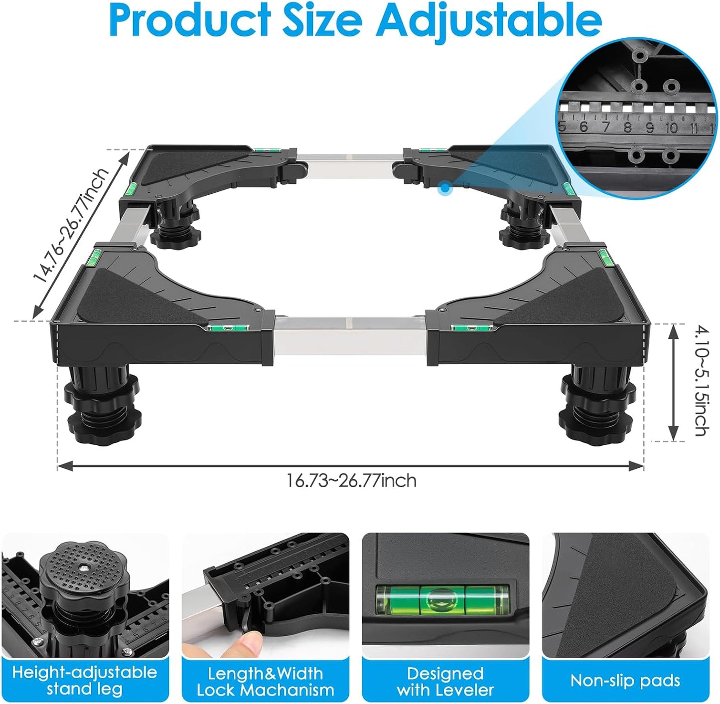 Soporte ajustable para nevera lavadora y secadora 4 pies negro