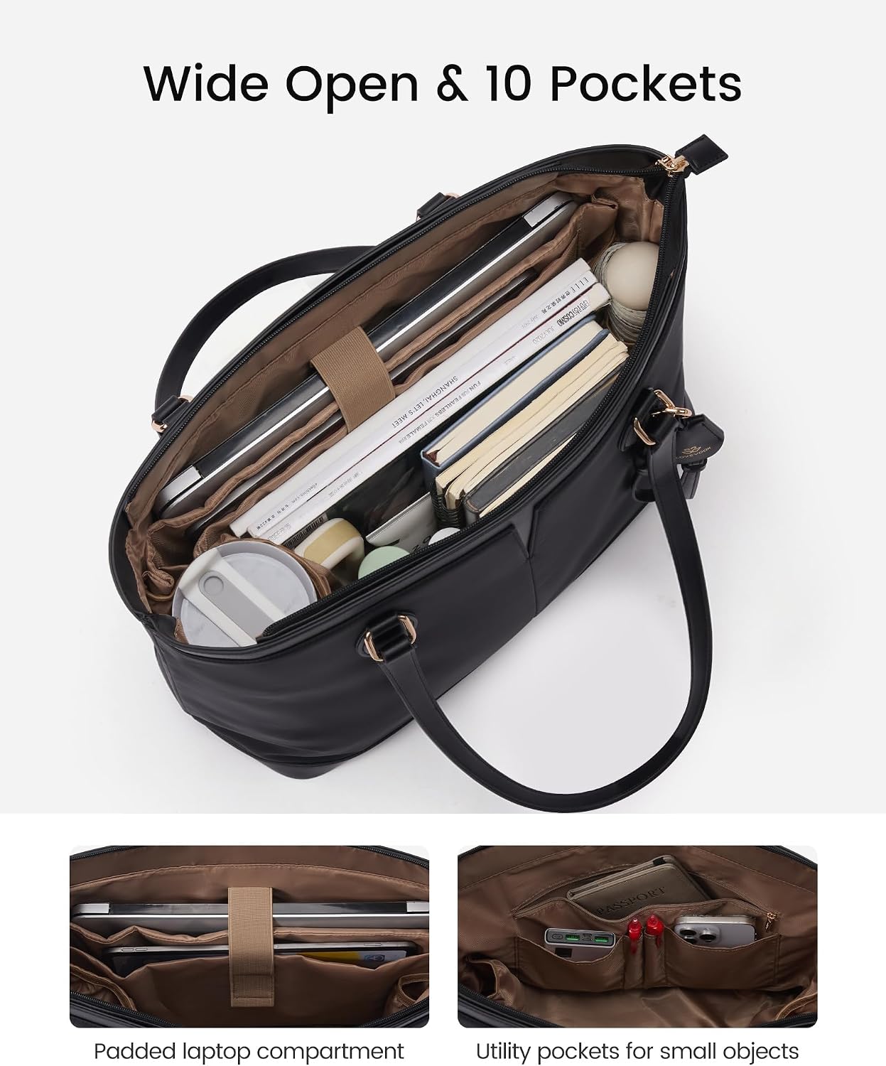 Bolsa mano computadora mujer ligera impermeable con soporte taza