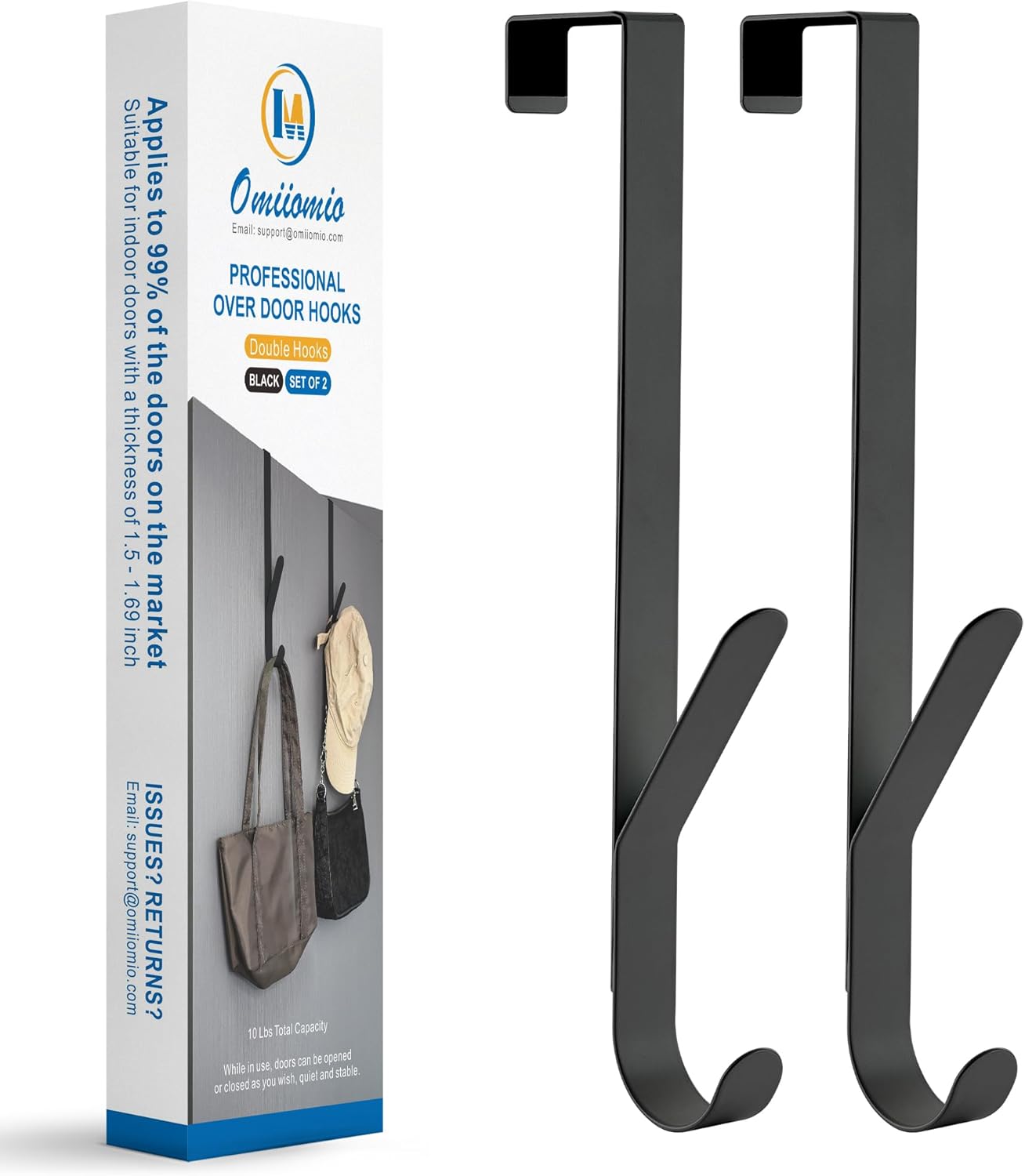 Set 2 Ganchos Dobles Metal Negro para Puerta