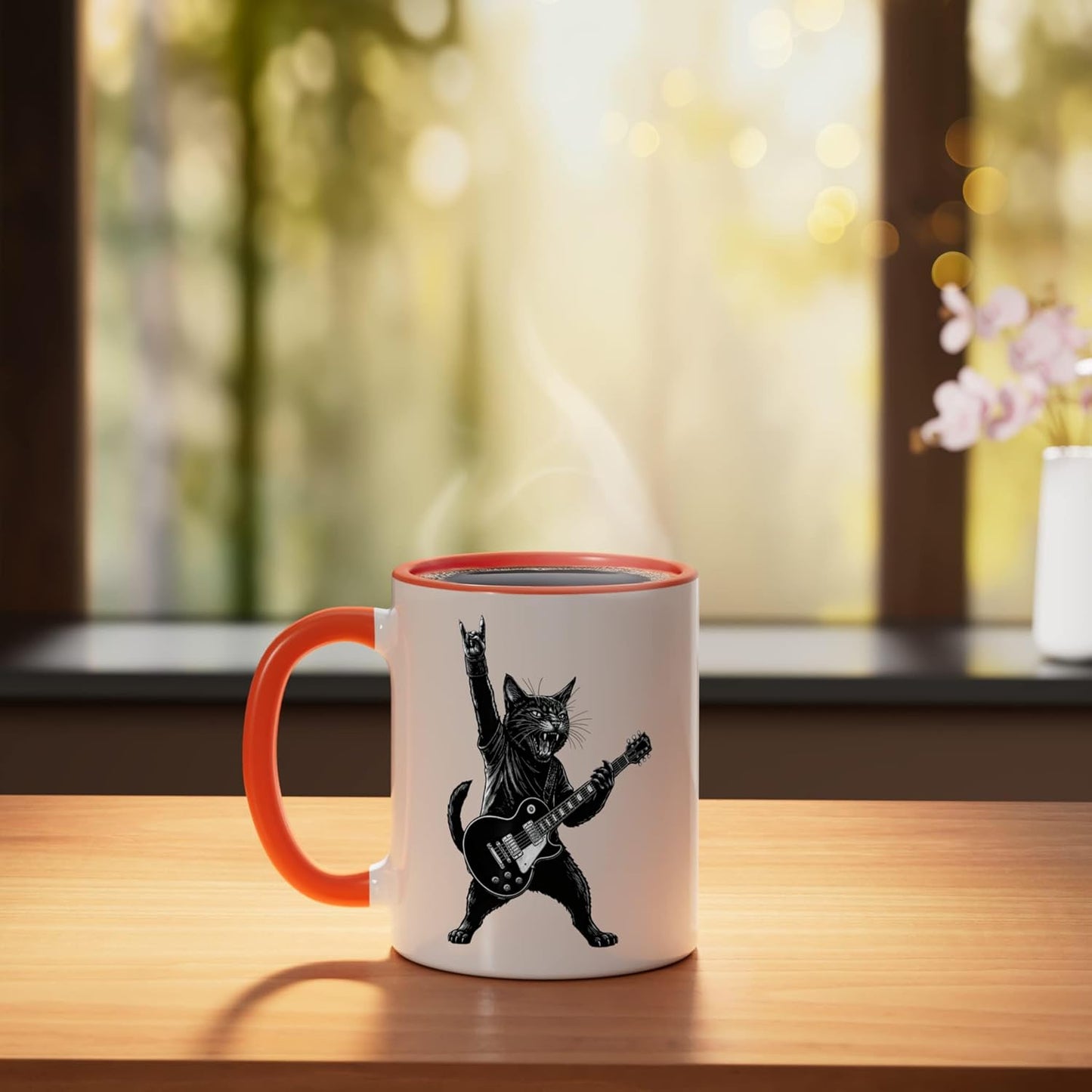 Taza Cerámica Rock'n Roll con Gato Tocando Guitarra