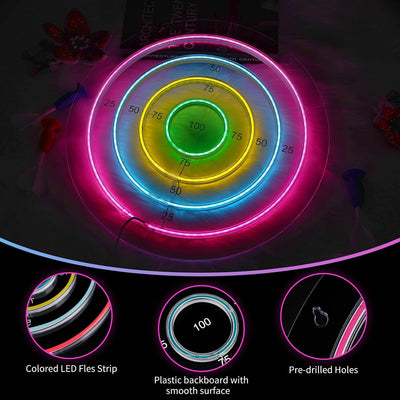 Tablero dardos con dardos ventosa LED neón USB decoración pared