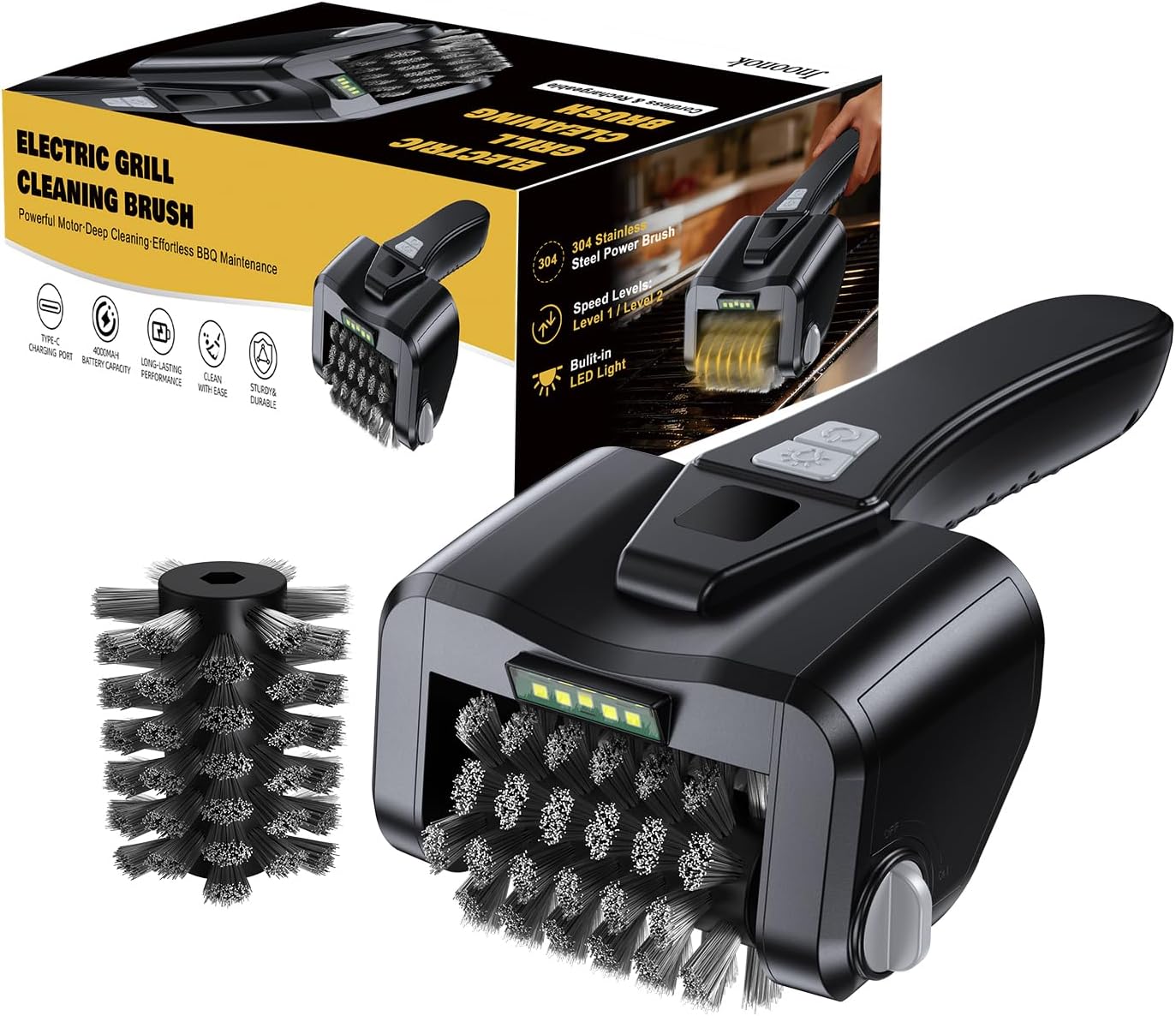 Cepillo eléctrico parrilla motor doble velocidad LED 4000mAh tipo C
