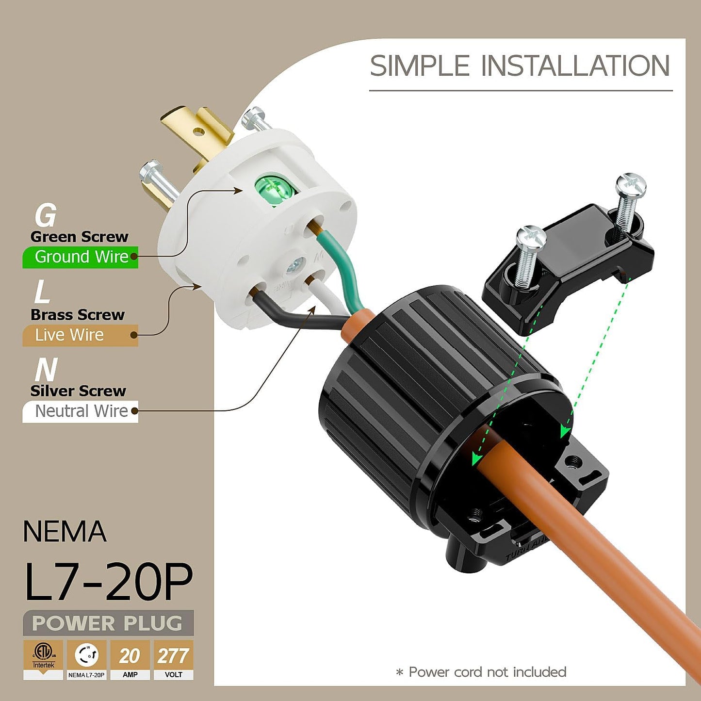 Enchufe L7-20P 20A 277V bloqueo giratorio conector CA macho