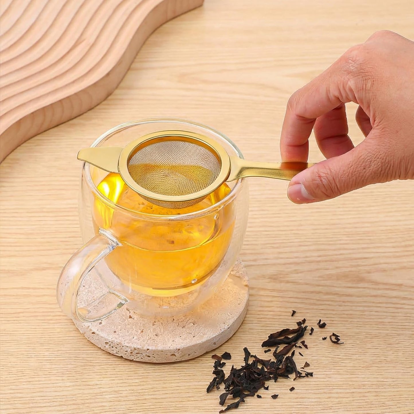 Mini tamices Matcha de acero inoxidable dorado doble uso