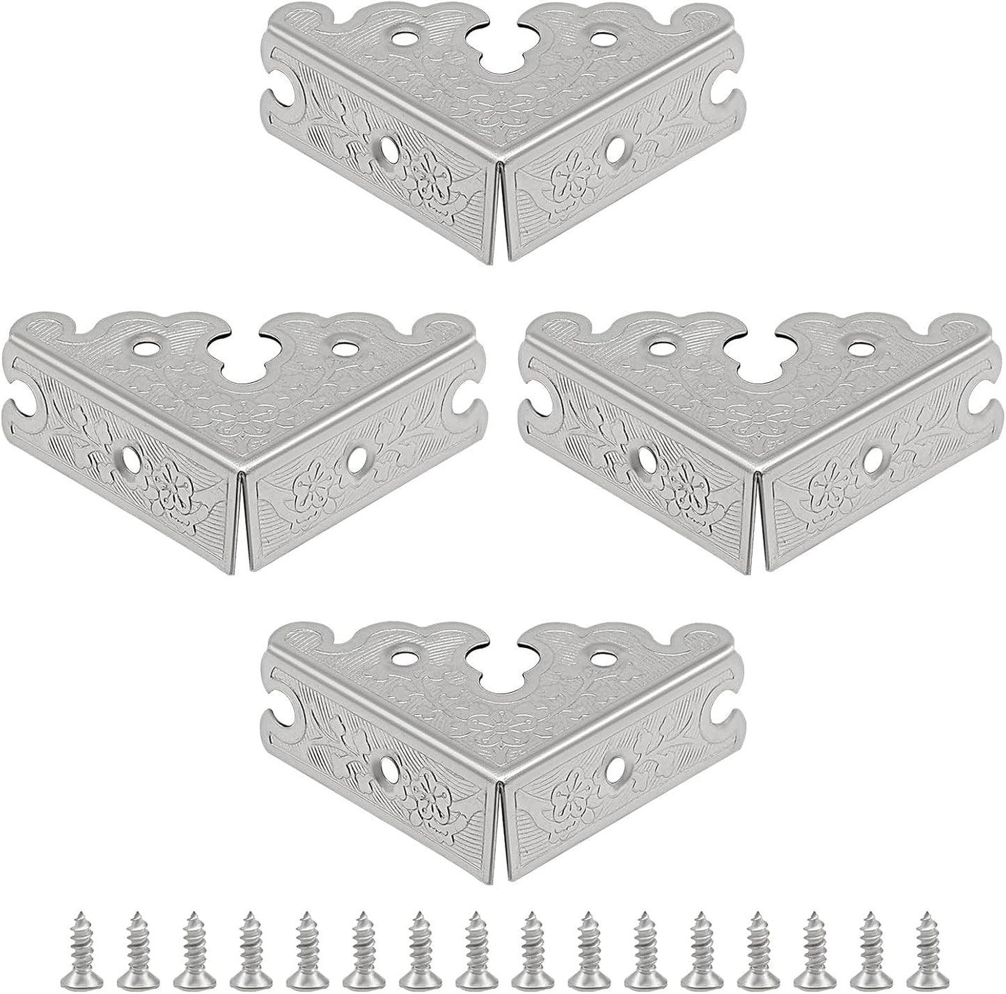 12 Protectores Esquina Metal Vintage Plateado 1.34x1.34pulg