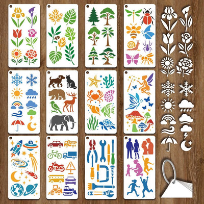 12 Plantillas Pintura Decorativas Hojas Flores Insectos