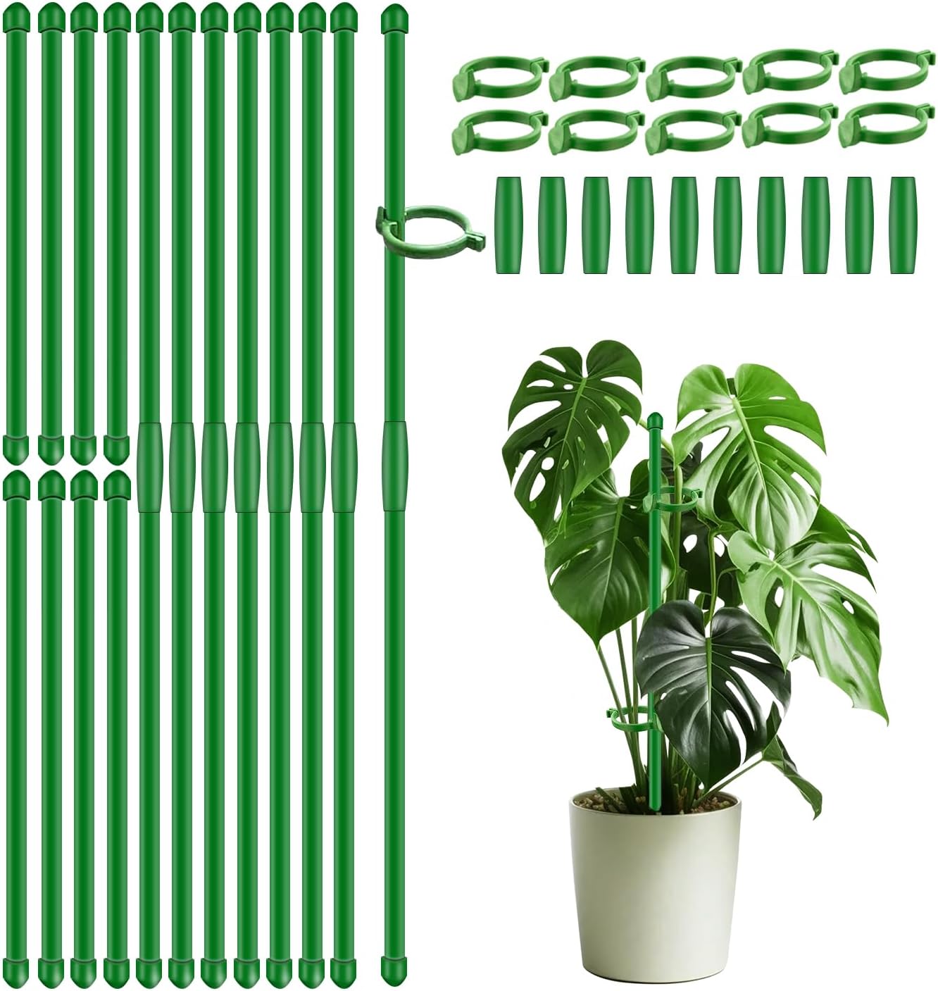 20 Estacas Soporte Plantas 17pulg 3-5pies con Clips