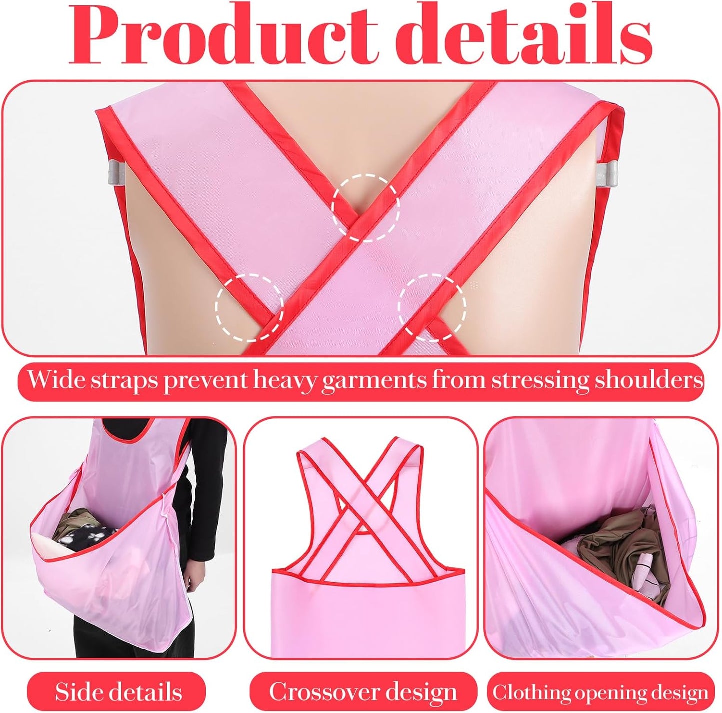 Delantal de lavandería sin mangas con bolsa grande color rosa