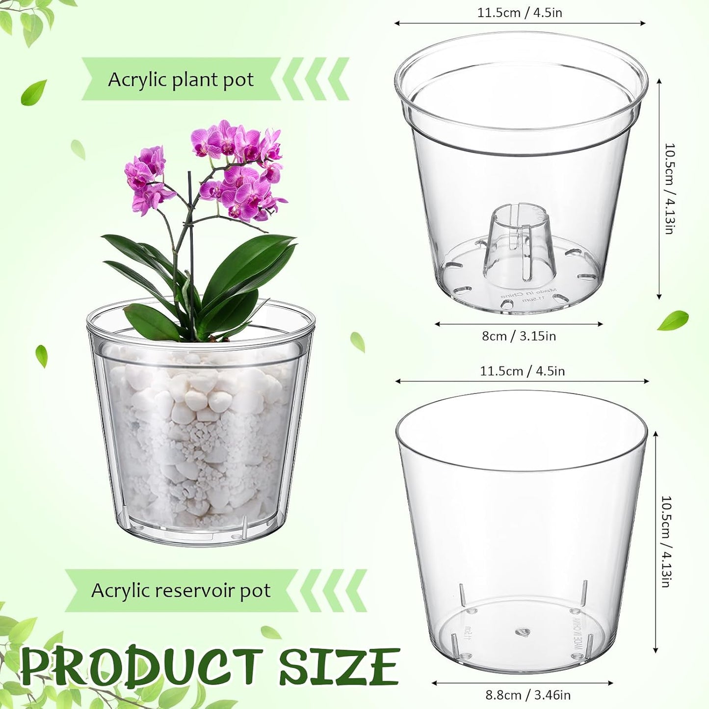Juego 4.5pulg Macetas Riego Automático Transparente para Orquídeas