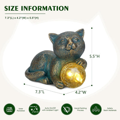 Estatua gato solar con luz LED impermeable decoración exterior