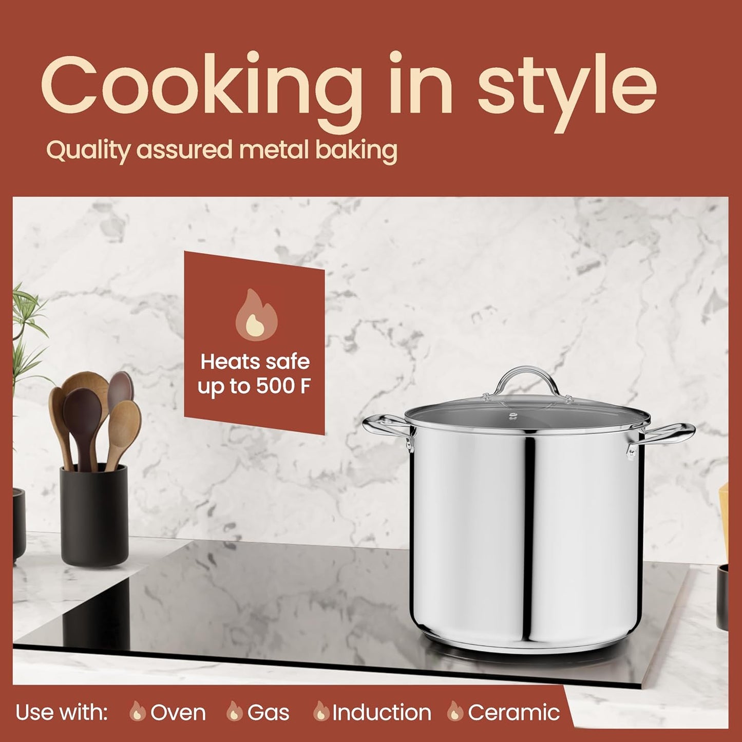 Olla acero inox 19qt tapa vidrio templado