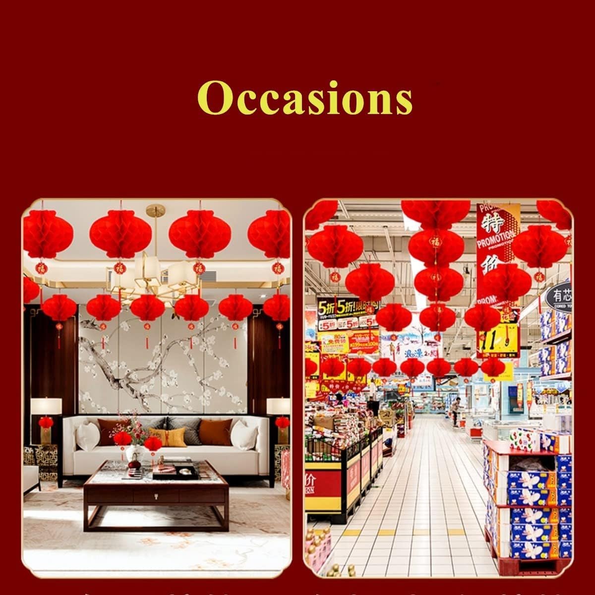 40 Linternas papel rojas chinas vietnamitas 5.9pulg decorativas