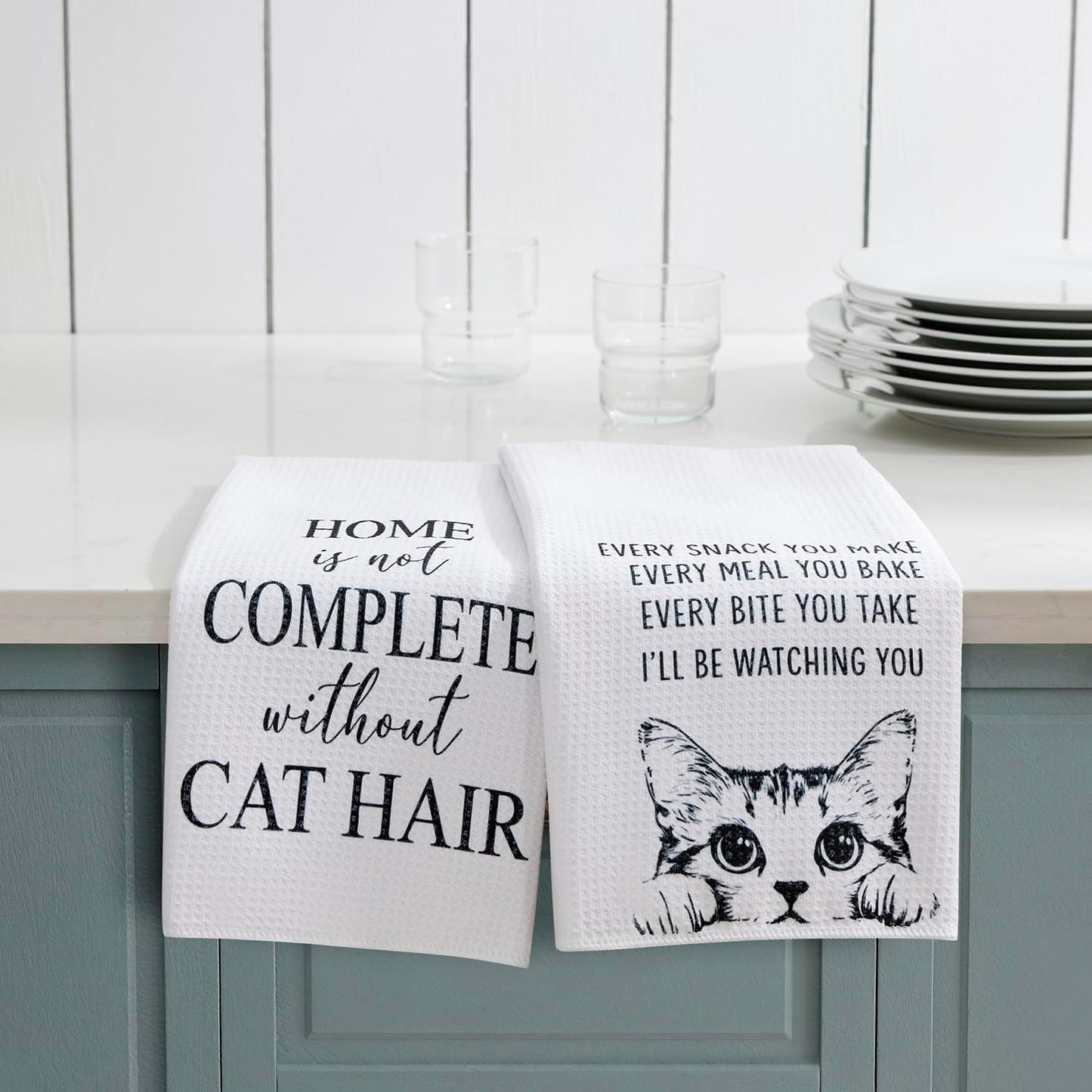 Juego de 2 toallas de cocina gofre 18 x 30 pulgadas absorbentes para gatos