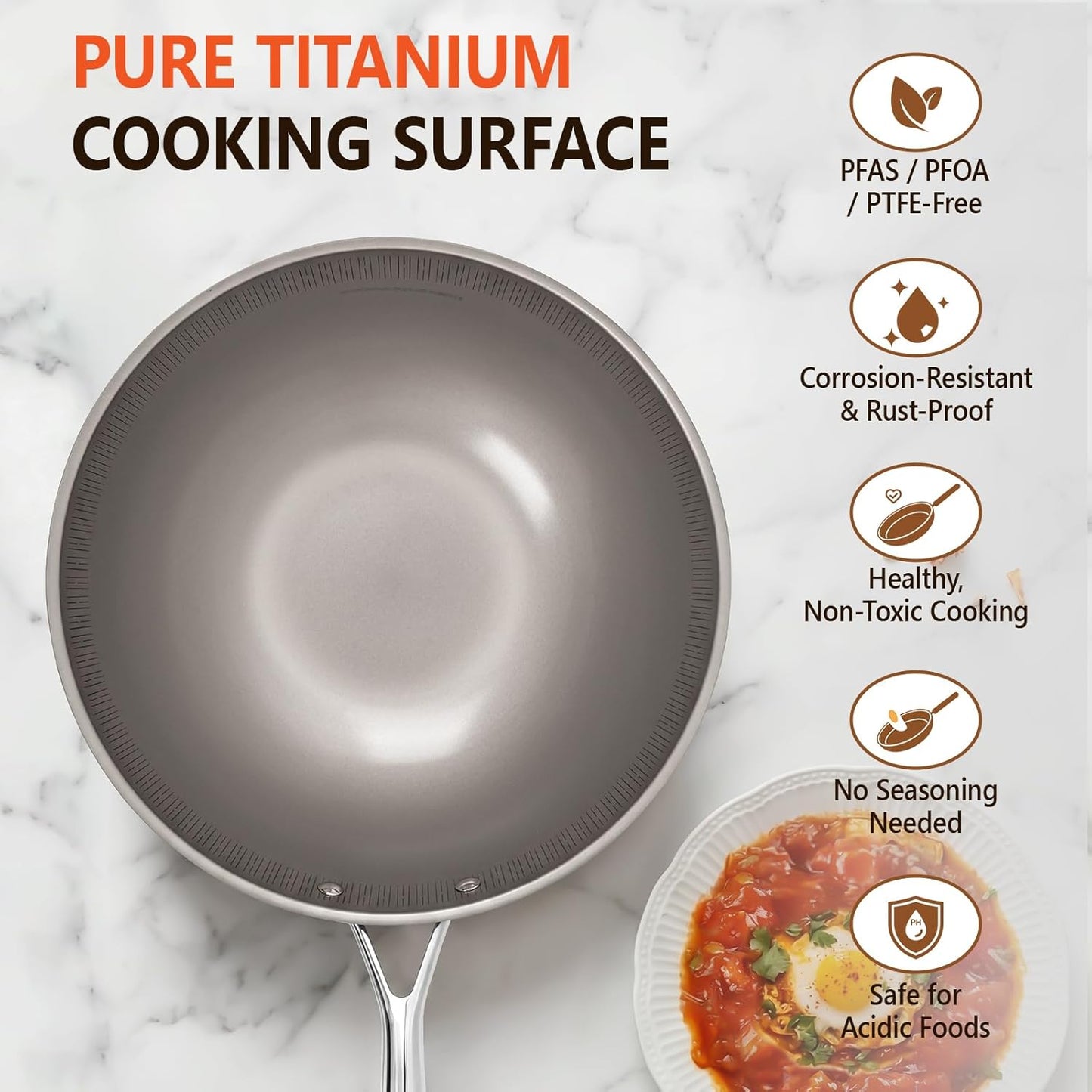 Wok Titanio Tapa 12pulg 3 Capas Acero Inox Inducción