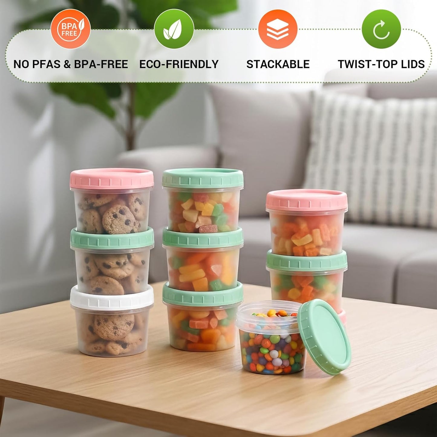 Recipientes de almacenamiento de alimentos 4 oz sin BPA con tapas giratorias