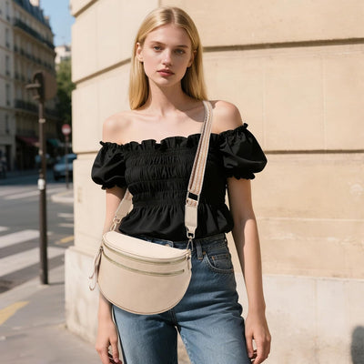 Bolso cruzado cuero mujer grande Albaricoque L de moda