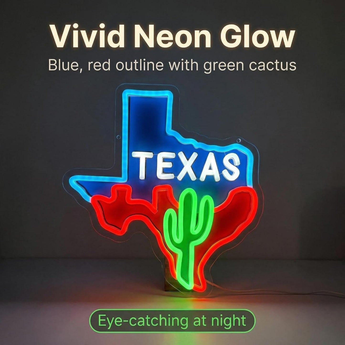 Letreros neón mapa Texas cactus para dormitorio bar