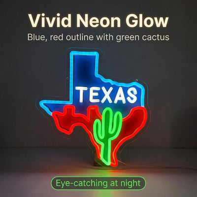 Letreros neón mapa Texas cactus para dormitorio bar