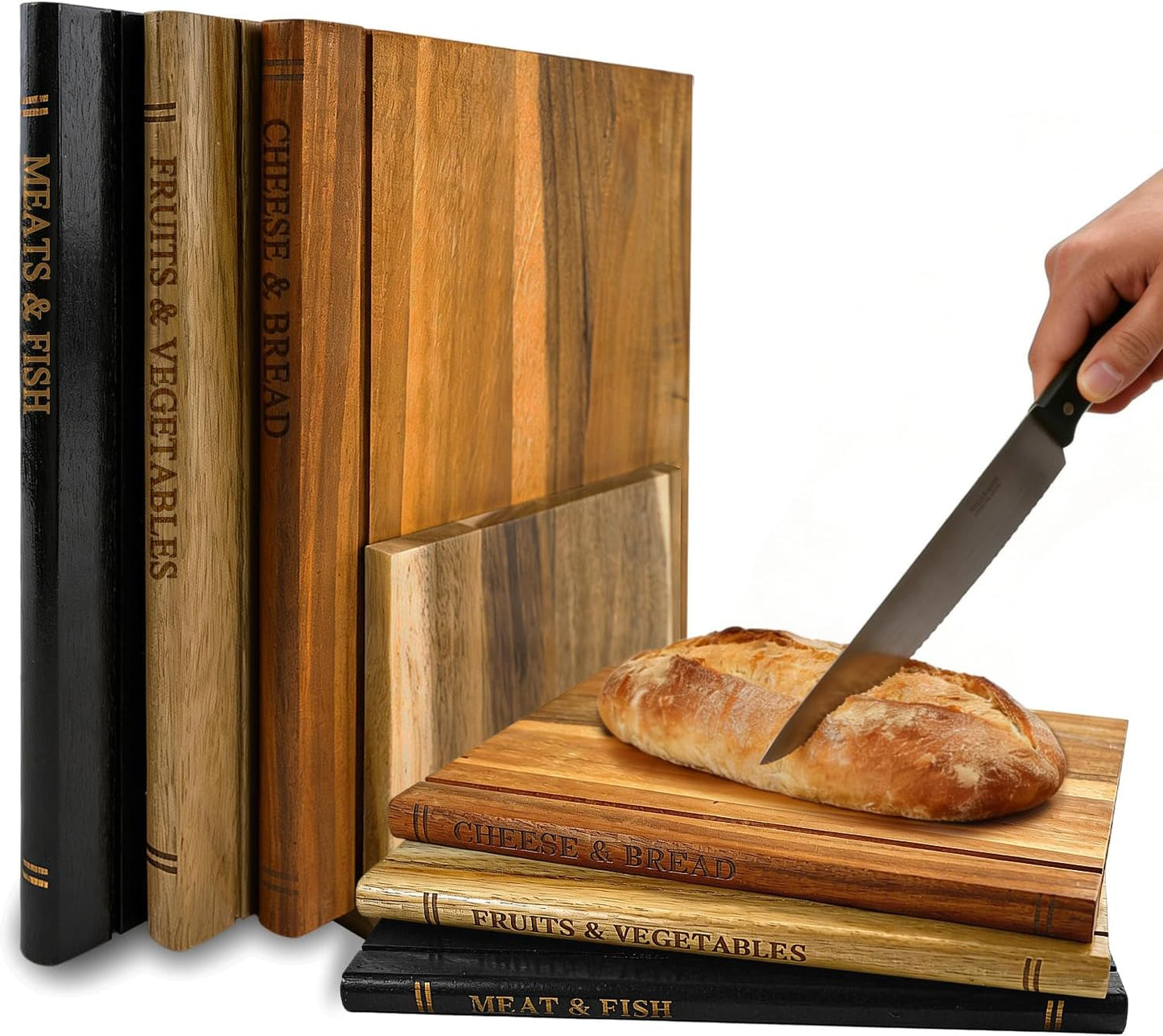 Set 3 Tablas Cortar Madera Acacia Libro Cocina