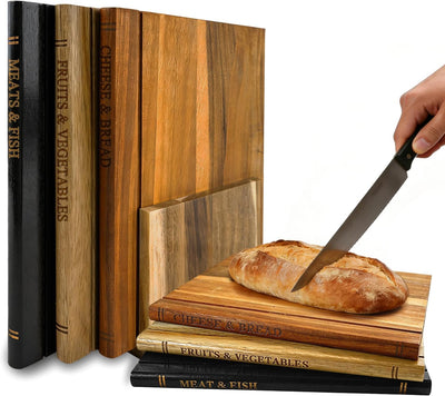 Set 3 Tablas Cortar Madera Acacia Libro Cocina