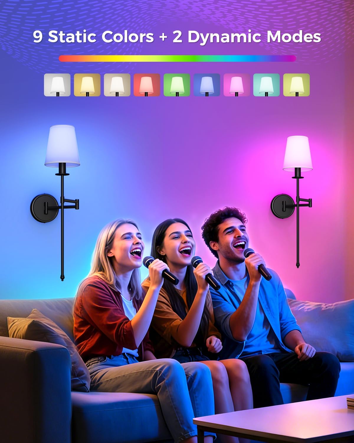 Lámpara pared inalámbrica 24.8pulg RGB con control remoto