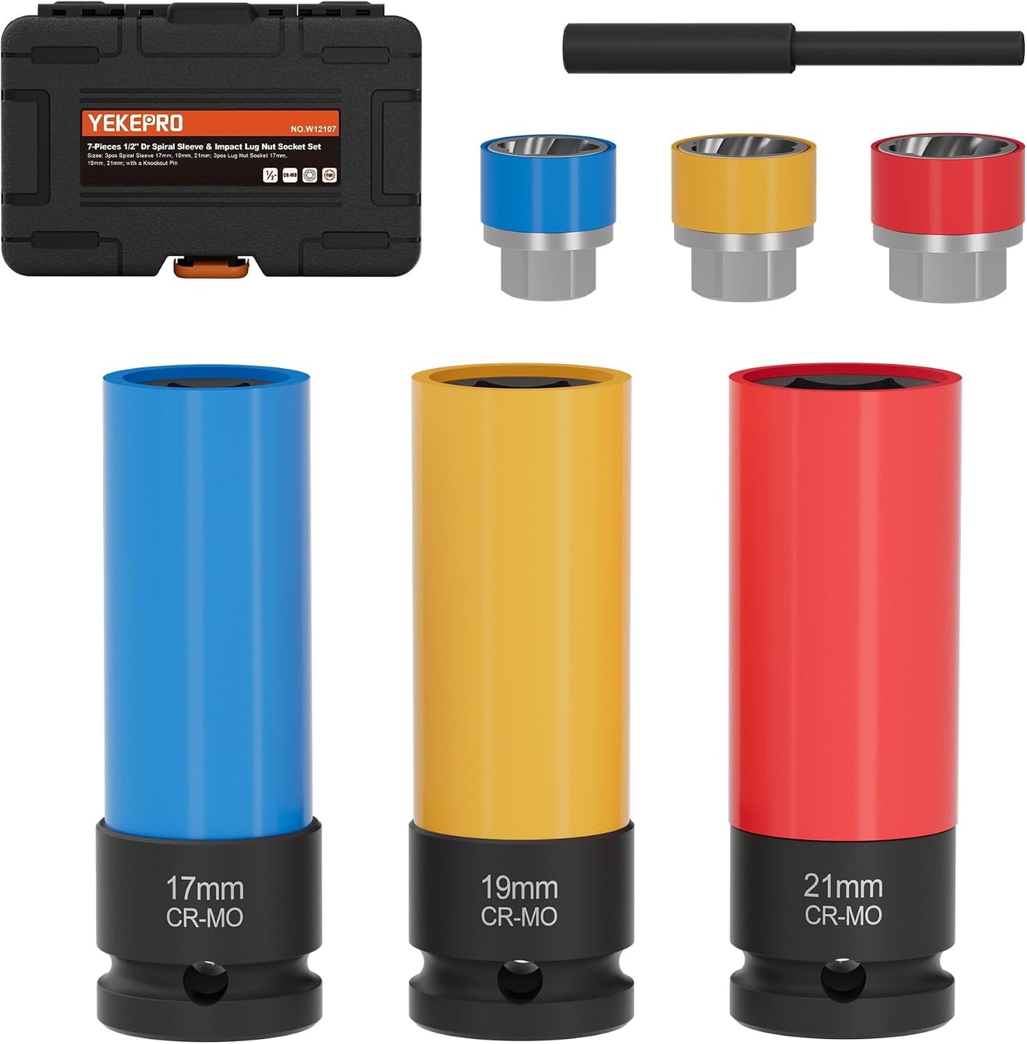 Juego 7 llaves vaso impacto 1/2 pulg antirrobo