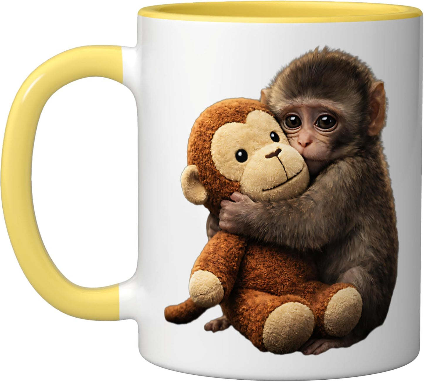 Taza de cerámica Baby Monkey Punch amarilla y blanca