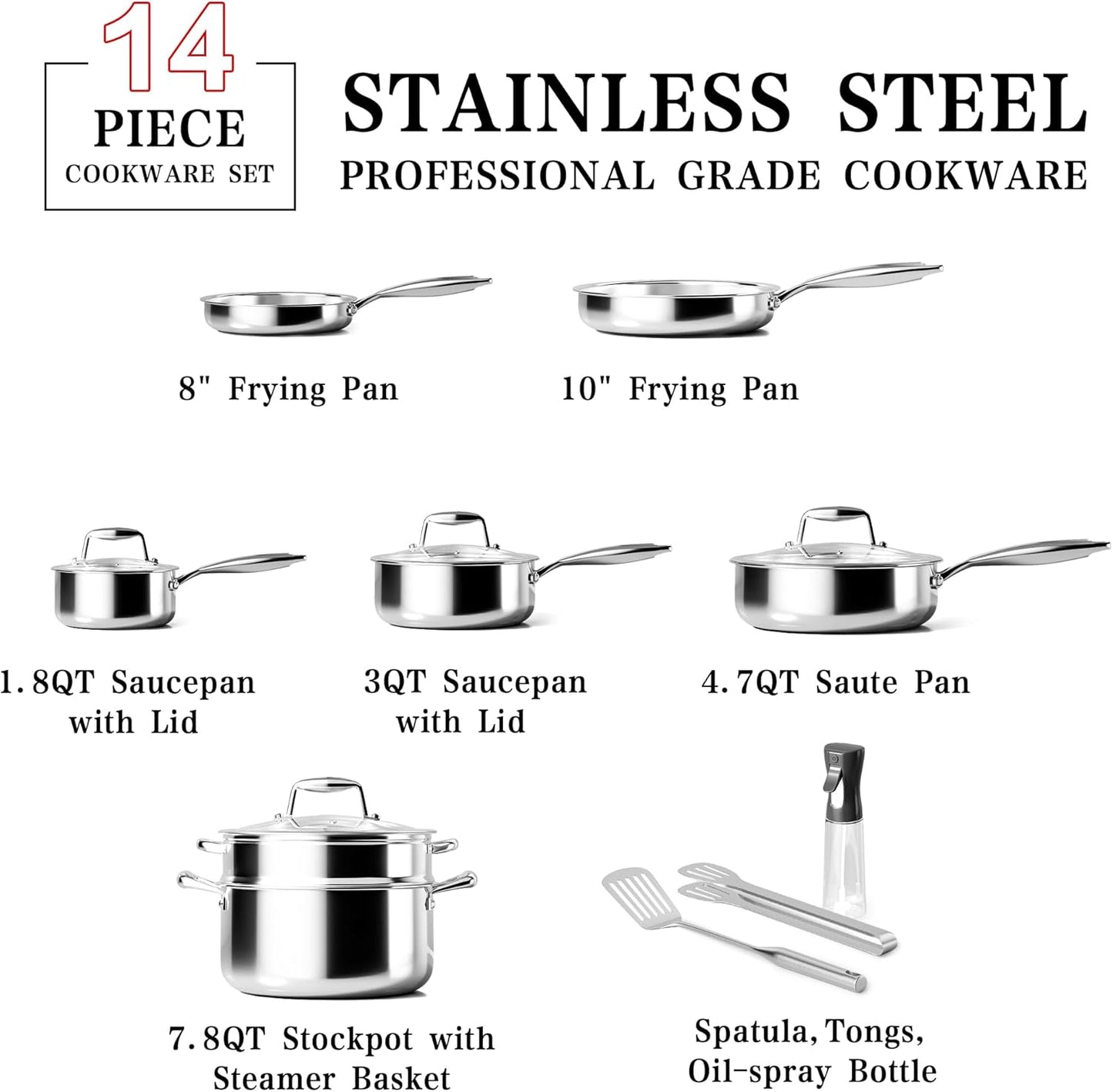 Set acero inox triplas con cerámica para cocina