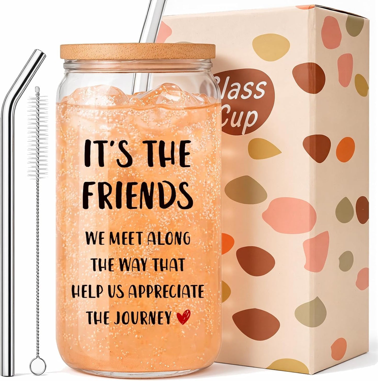Vaso de vidrio grueso con tapa de bambú y popetes reutilizables para mujer