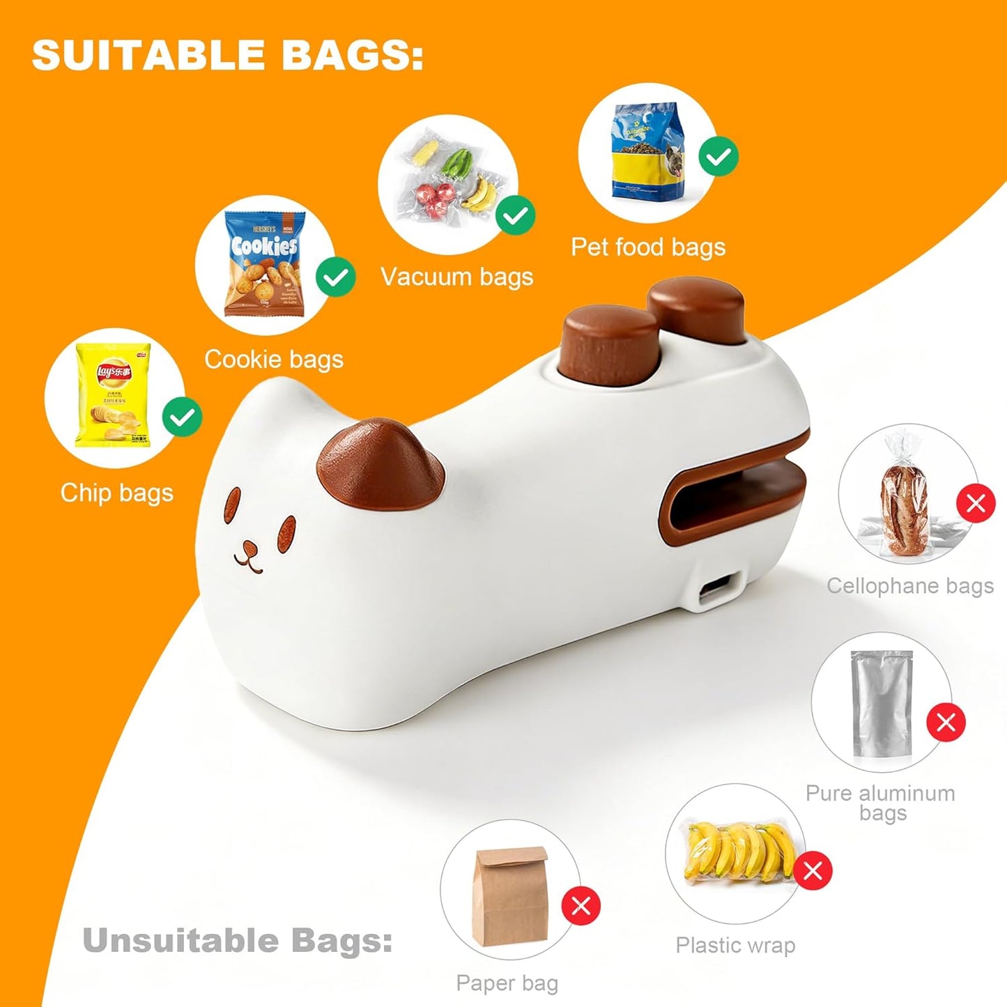 Sellador térmico 2en1 con imán para bolsas de chips y alimentos