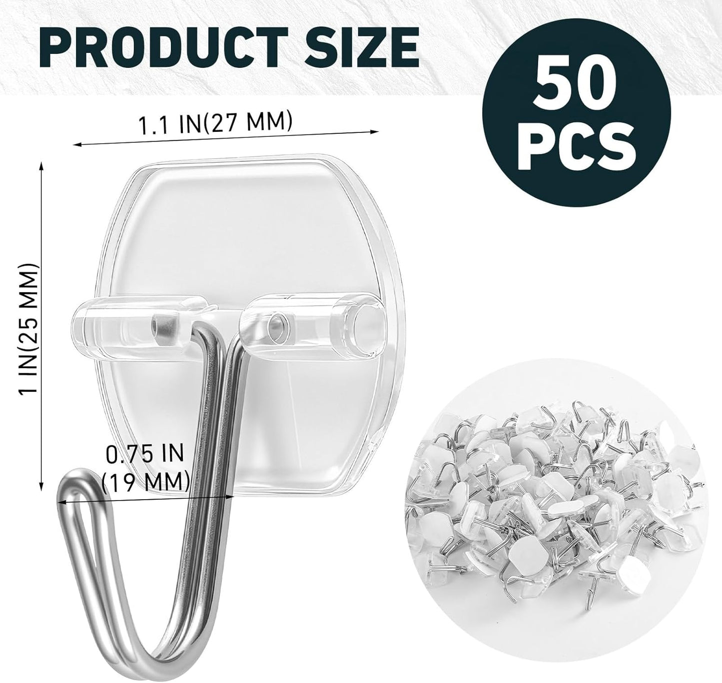 50 Ganchos Alambre Adhesivo Transparente Reutilizable Pared