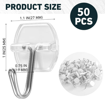 50 Ganchos Alambre Adhesivo Transparente Reutilizable Pared