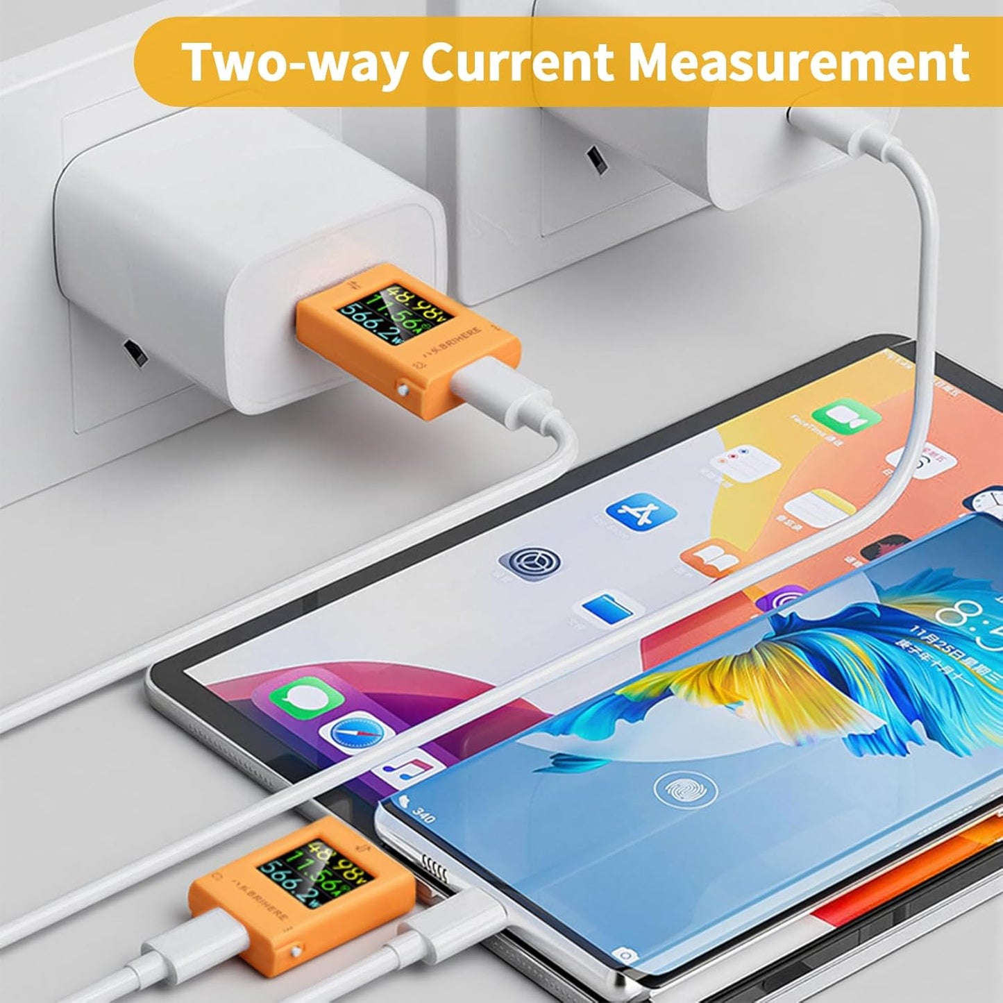 Medidor potencia USB C multímetro 6 dígitos 4.5-50V 0-12A