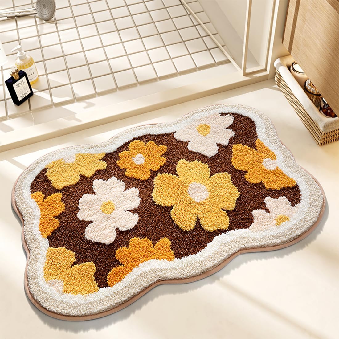 Tapete baño 32x20pulg extra suave antideslizante con flores