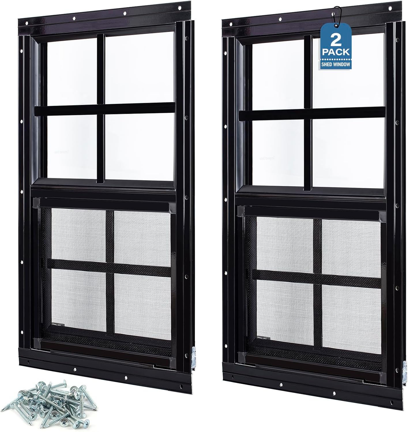 2 Ventanas Corredizas Cobertizo 30x36pulg Vidrio Templado Malla