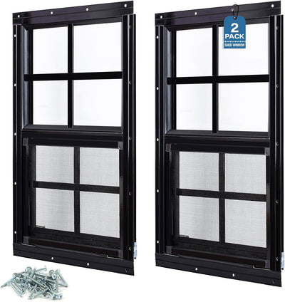2 Ventanas Corredizas Cobertizo 30x36pulg Vidrio Templado Malla