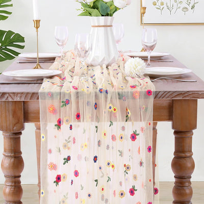 Camino de mesa de tul floral 10 pies color champán decoración para hogar boda fiesta té