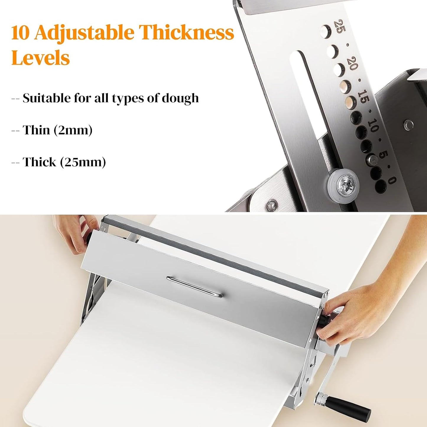 Laminadora plegable 15.8pulg acero inox ajustable para masa