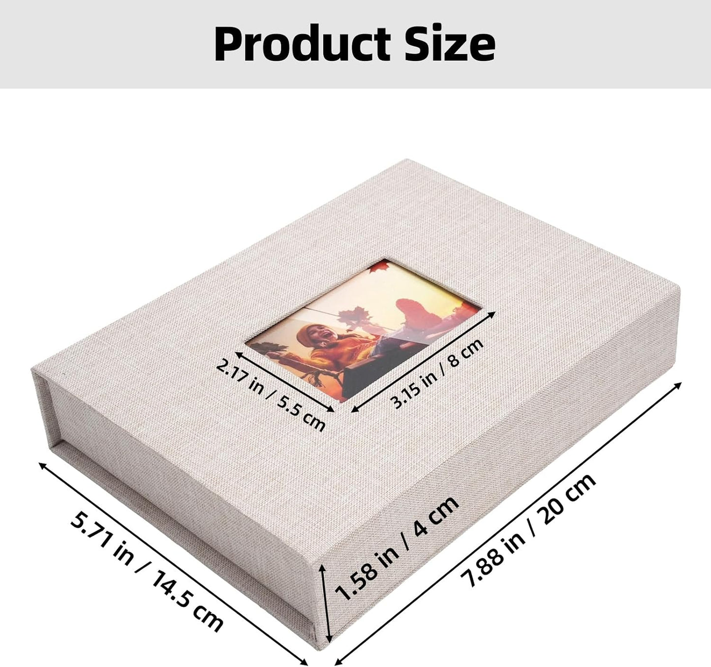 Caja fotos lino 5x7pulg con ventana elegante