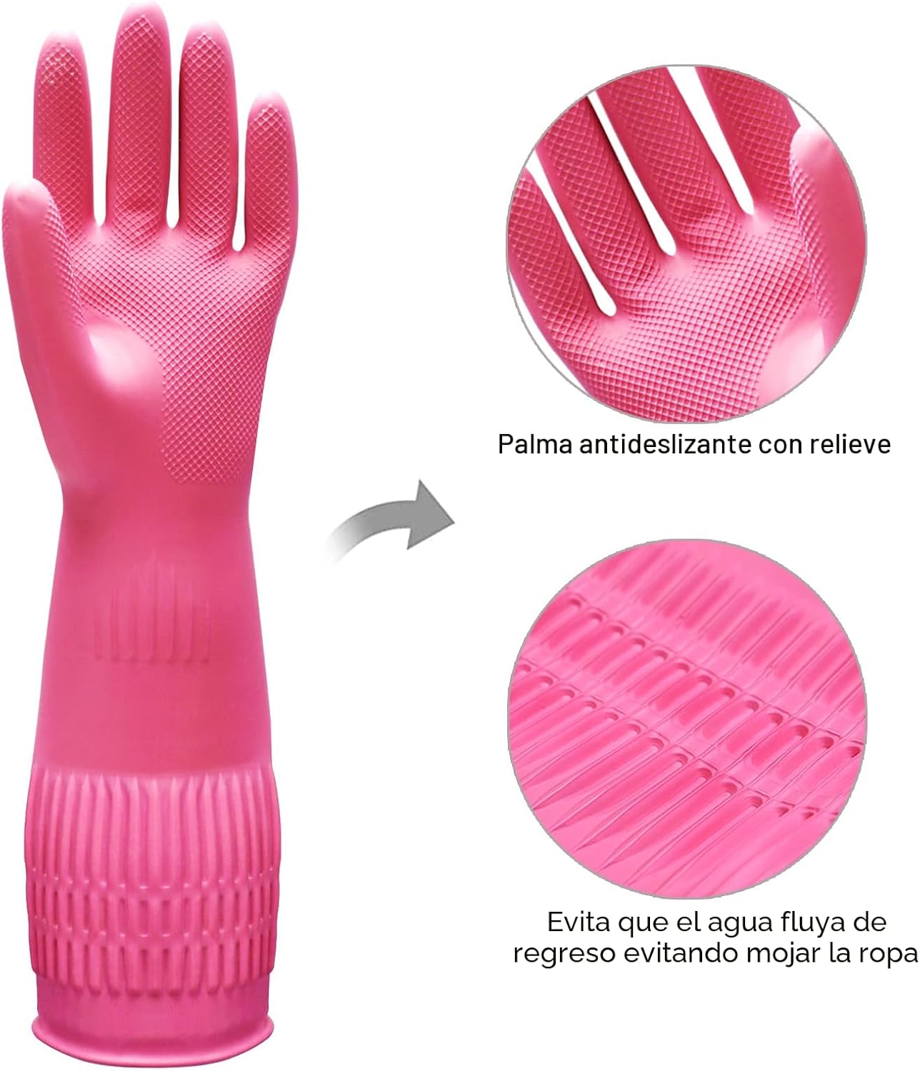 3 Pzas Guantes Goma Lavaplatos 15pulg Reutilizables Antiderrap